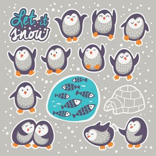 卡通企鹅与卡通鱼图片