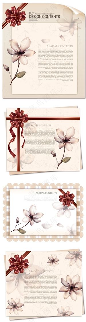 唯美花瓣蝴蝶结信纸矢量文件