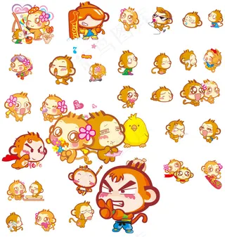 悠喜猴yoci可爱表情矢量素材