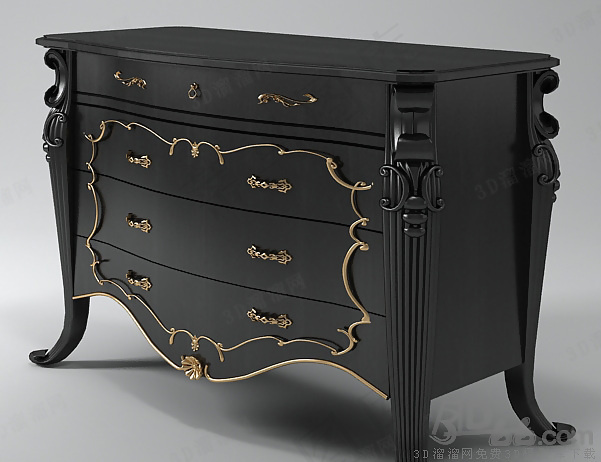 3D欧式高档黑木边柜模型