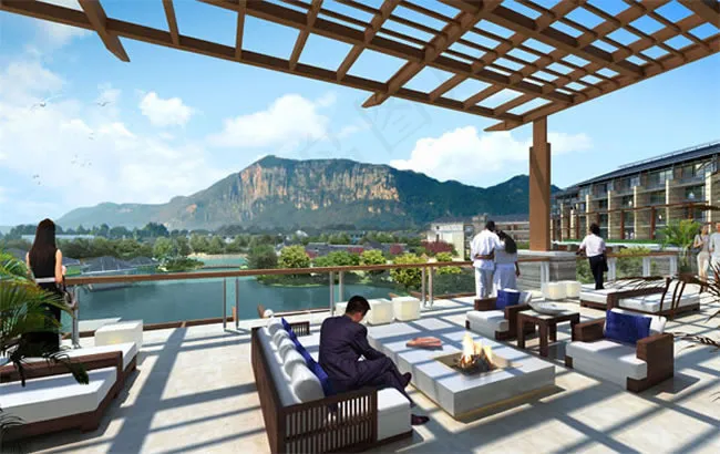 远山与休闲区效果图PSD分层素材(5000X3000(DPI:72))psd模版下载