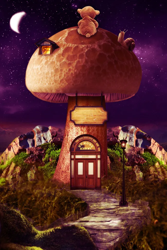 蘑菇卡通紫色梦话背景(800X1200(DPI:72))psd模版下载