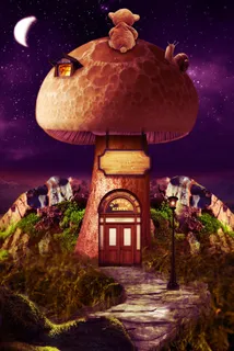 蘑菇卡通紫色梦话背景