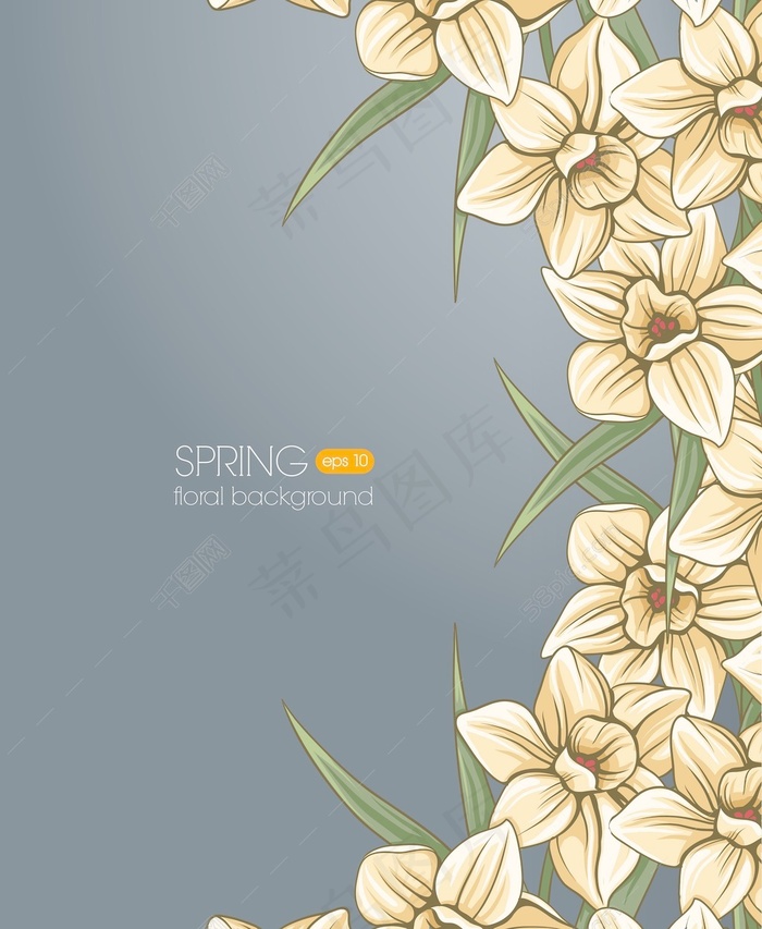 随着春天的花朵和框架花卉背景矢量插画eps,ai矢量模版下载