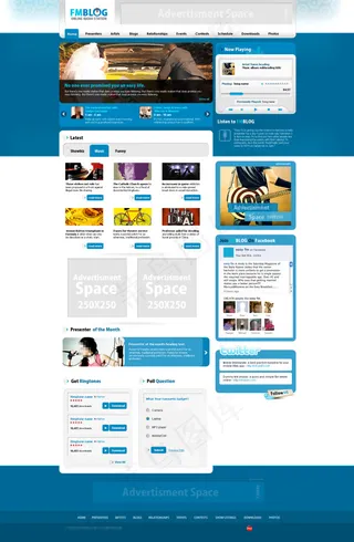 音乐调频博客PSD网页模板