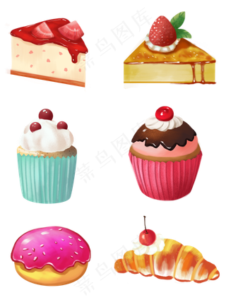 手绘风美味甜品食物组合元素手绘风美味甜品食物组合元素