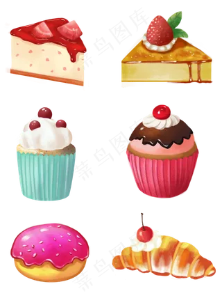 手绘风美味甜品食物组合元素手绘风美味甜品食物组合元素