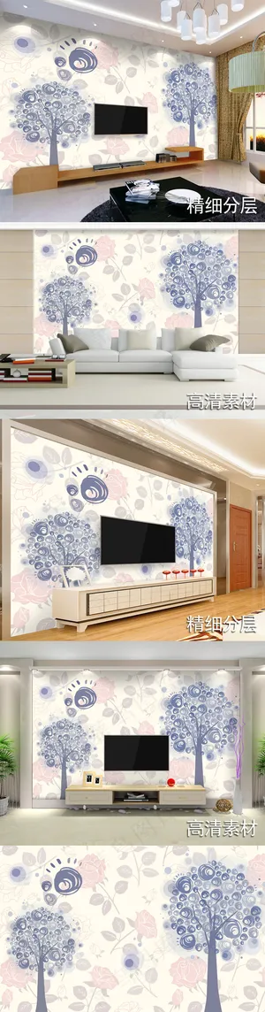 手绘花纹小清新现代简约电视背景墙0... 手绘花纹小清新现代简约电视背景墙0...