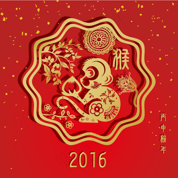 2016猴年剪纸素材矢量图