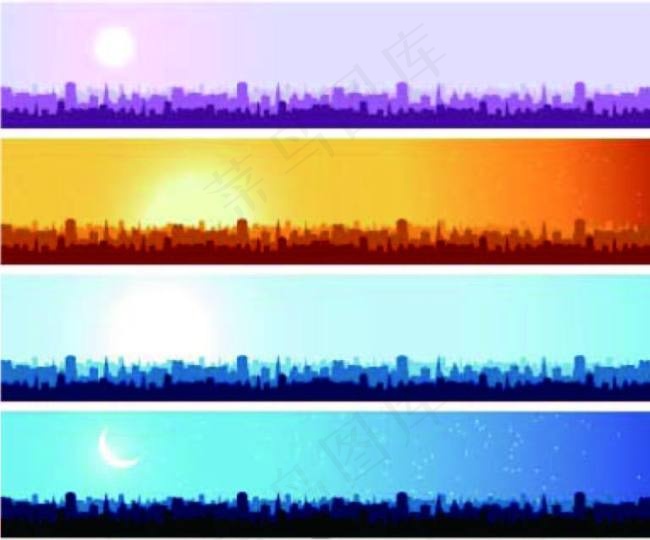 不同色调的城市剪影banner矢量...