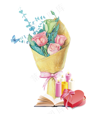 教师节的装饰花束与蜡烛