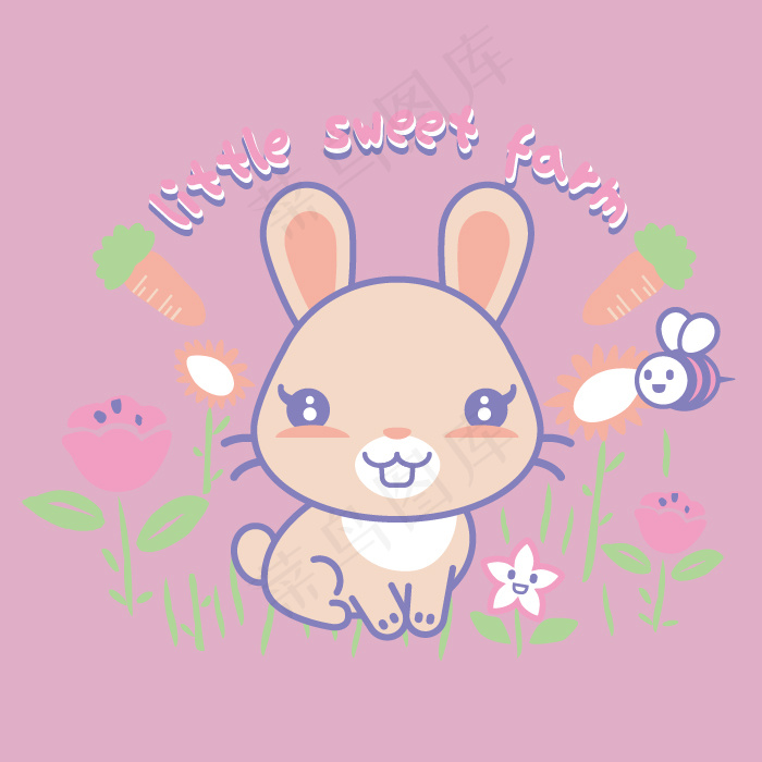 印花矢量图 卡通 动物 兔子 昆虫...