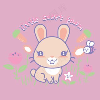 印花矢量图 卡通 动物 兔子 昆虫...