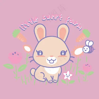 印花矢量图 卡通 动物 兔子 昆虫...