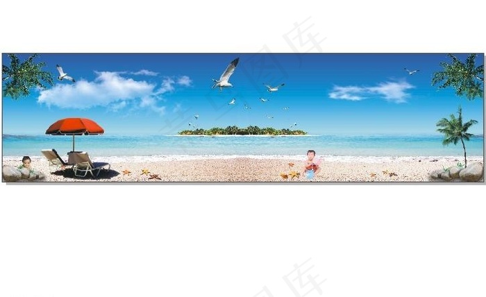 海滩背景图片(6000X1600)cdr矢量模版下载