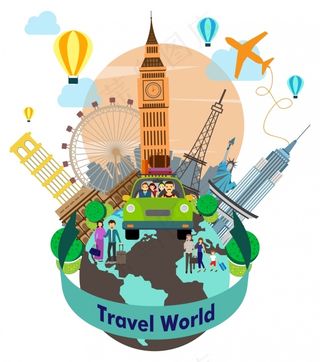 景点旅游地球插画