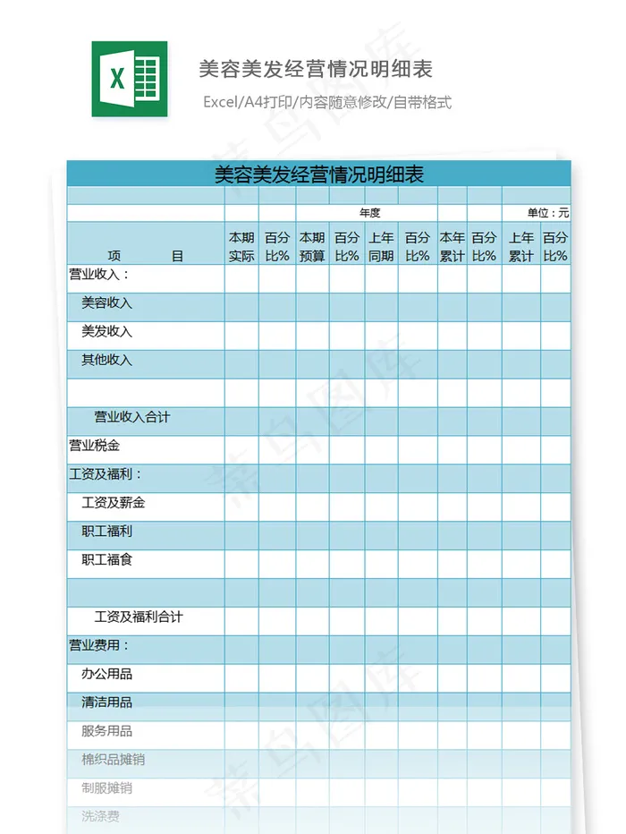 美容美发经营情况明细表