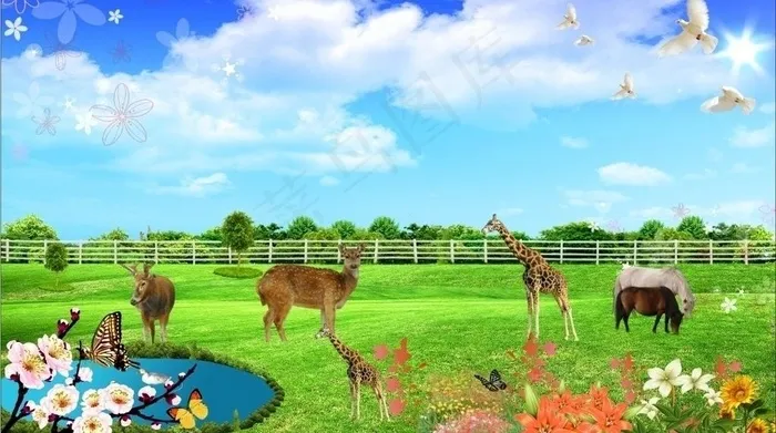 风景画 鸟语花香图片cdr矢量模版下载