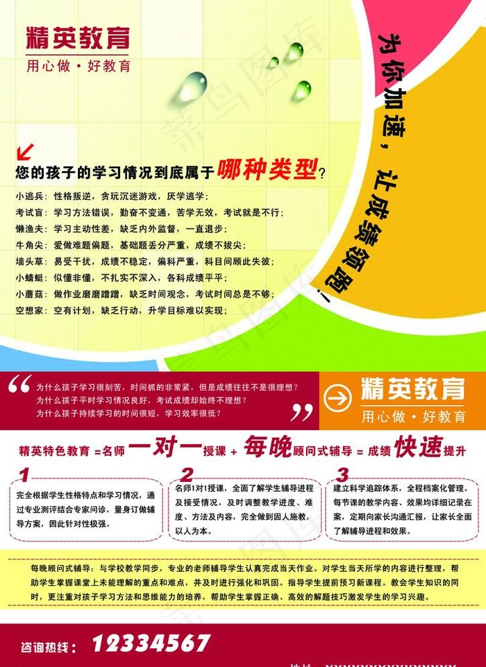 中小学补习中心暑假招生宣传单psd模版下载