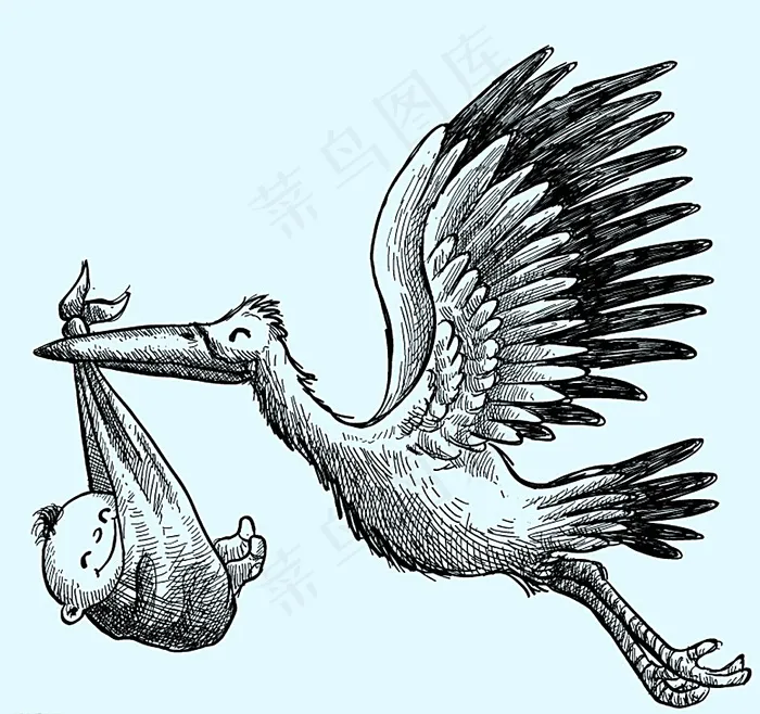 手绘送婴儿的白鹳矢量素材图片ai矢量模版下载