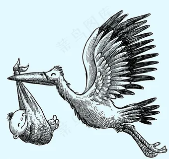 手绘送婴儿的白鹳矢量素材图片 手绘送婴儿的白鹳矢量素材图片