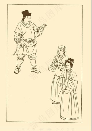 元代平民服饰白描