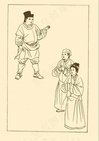 元代平民服饰白描