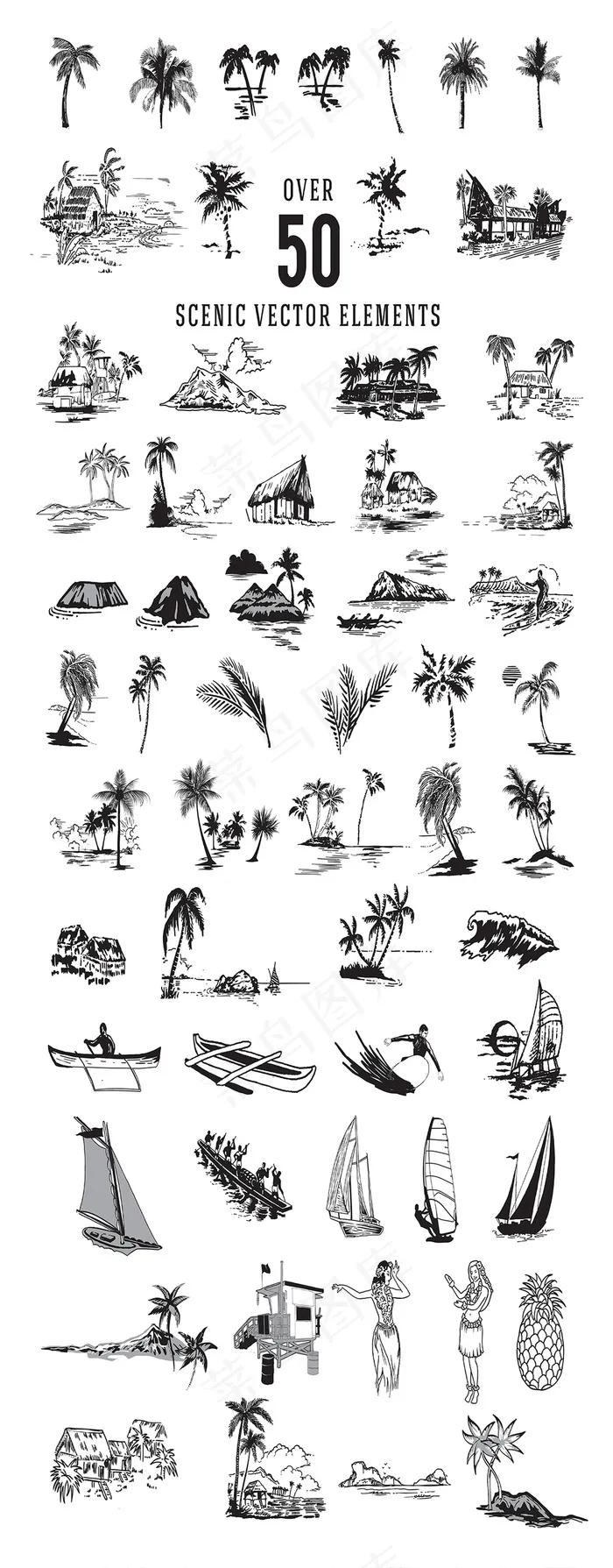 热带大树风景设计素材ai矢量模版下载