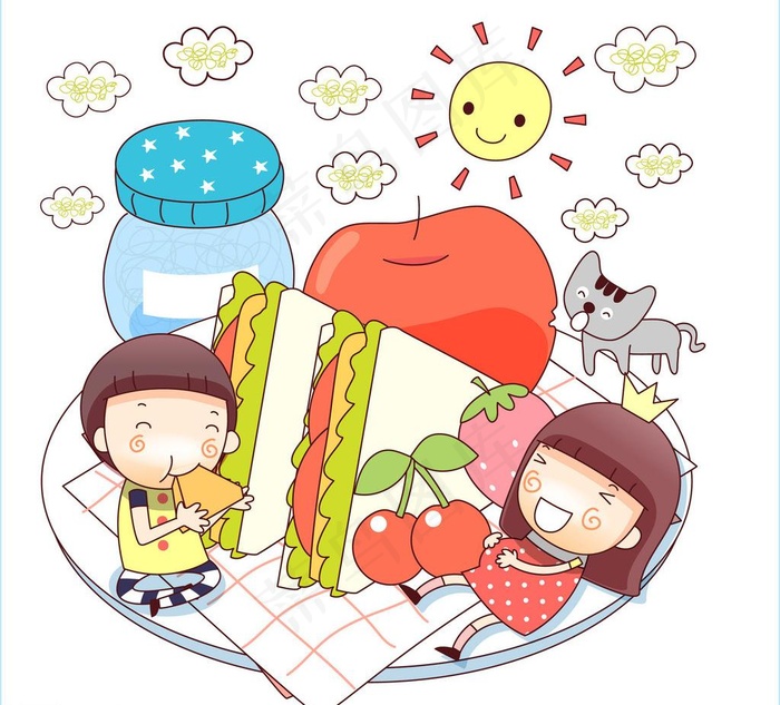 猛吃蛋糕的男孩女孩