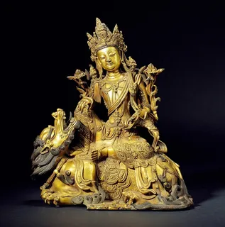 明铜鎏金狮吼观音坐像图片