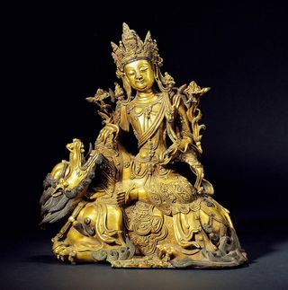 明铜鎏金狮吼观音坐像图片