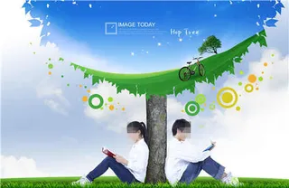 高清靠树绿色概念草树素材