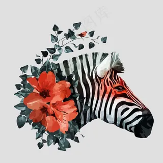 印花矢量图 动物 斑马 植物 花朵 免费素材