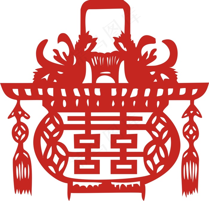 “囍”字剪纸矢量素材 红双喜 CD...