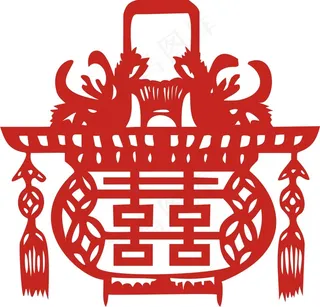 “囍”字剪纸矢量素材 红双喜 CD...