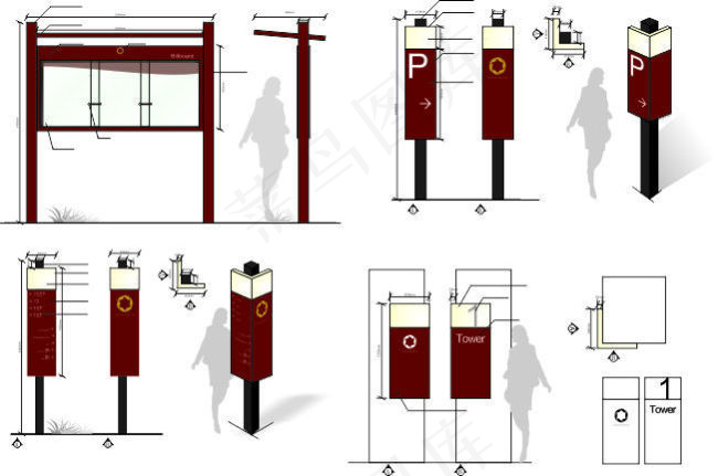户外宣传栏 导向标示牌 停车场标识cdr矢量模版下载