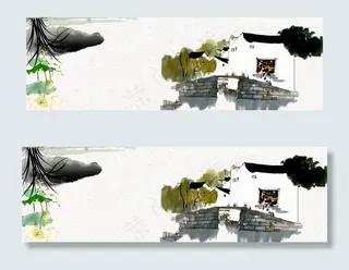 江南水乡村庄banner海报背景