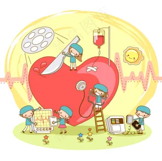 卡通矢量医院素材 心脏检查