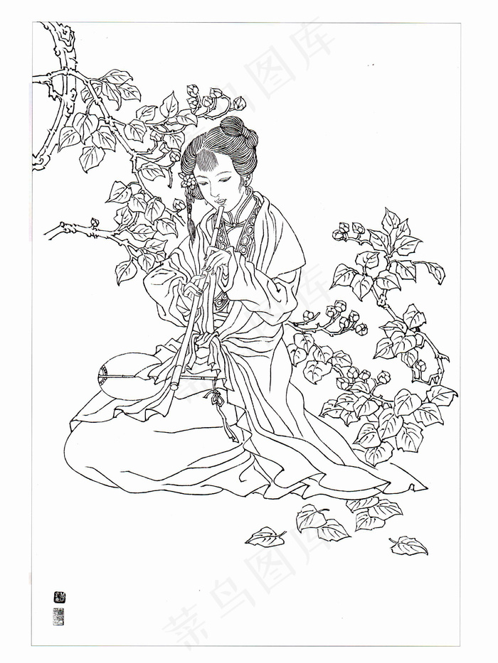 古代仕女白描图片