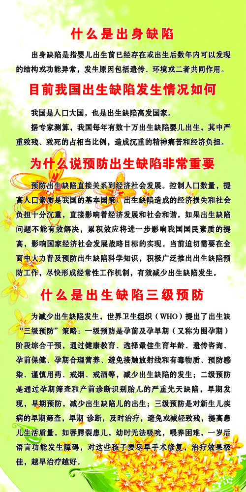 计划生育宣传易拉宝什么是出身缺陷