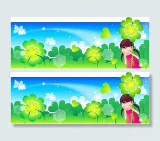 女孩与四叶草卡通矢量图