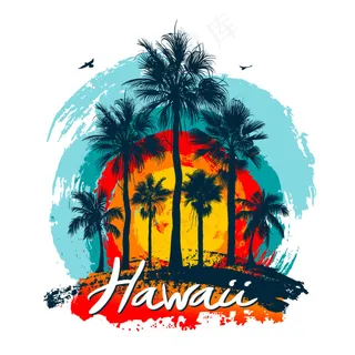 粗狂笔触背景热带夏季椰子树矢量素材