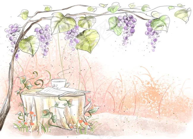 葡萄藤下的桌子psd模版下载