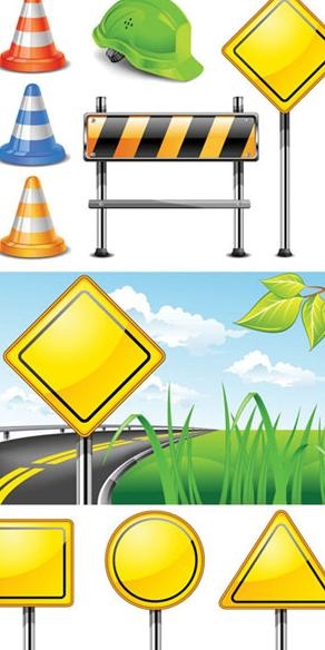 路障路牌矢量素材