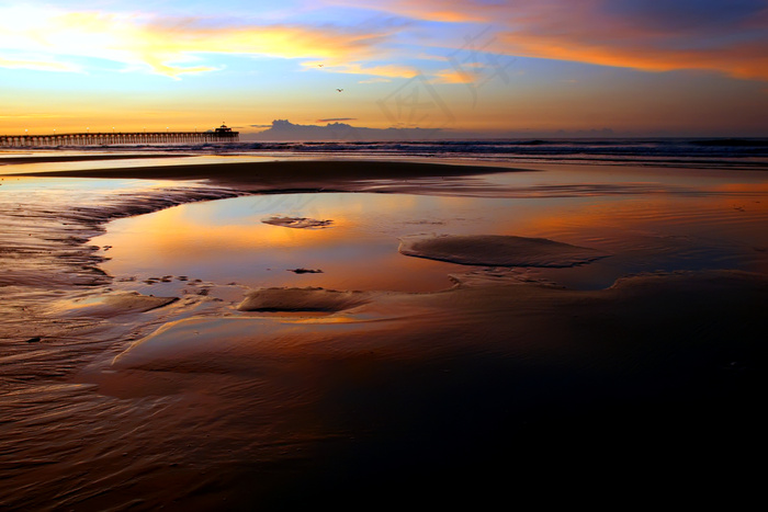 沙滩夕阳美景图片