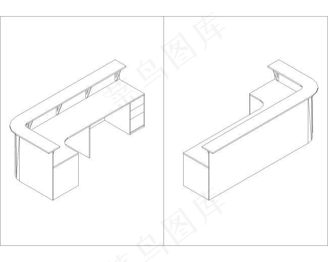 办公家具板式cad前台三维图设计素...