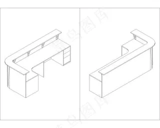 办公家具板式cad前台三维图设计素...