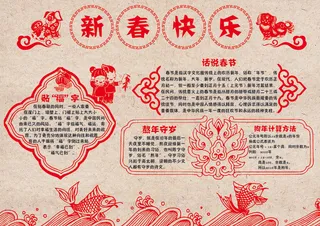 2018喜庆剪纸新春快乐小报春节手...