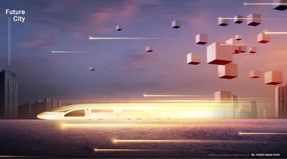 未来城市高速发展动车高铁建筑背景海报psd分层源文件ps素材