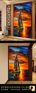 抽象油画帆船玄关过道背景墙装饰画
